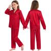 imageSWOMOG Family Matching Pajamas Silk Satin Long Sleeve Sleepwear Soft Button Down Loungewear 2 Pcs Pj SetRed