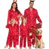 imageSWOMOG Family Matching Pajamas Silk Satin Long Sleeve Sleepwear Soft Button Down Loungewear 2 Pcs Pj SetRed Candy Cane