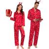 imageSWOMOG Family Matching Pajamas Silk Satin Long Sleeve Sleepwear Soft Button Down Loungewear 2 Pcs Pj SetRed Candy Cane