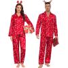 imageSWOMOG Family Matching Pajamas Silk Satin Long Sleeve Sleepwear Soft Button Down Loungewear 2 Pcs Pj SetRed Candy Cane