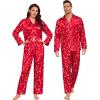 imageSWOMOG Family Matching Pajamas Silk Satin Long Sleeve Sleepwear Soft Button Down Loungewear 2 Pcs Pj SetRed Candy Cane
