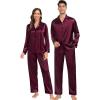 imageSWOMOG Family Matching Pajamas Silk Satin Long Sleeve Sleepwear Soft Button Down Loungewear 2 Pcs Pj SetDark Wine Red