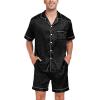 imageSWOMOG Men Satin Silk Pajamas Sets Short Sleeve Sleepwear ButtonDown PJs Sets TwoPieces Loungewear with PocketsBlack Leopard Print