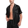 imageSWOMOG Men Satin Silk Pajamas Sets Short Sleeve Sleepwear ButtonDown PJs Sets TwoPieces Loungewear with PocketsBlack Leopard Print