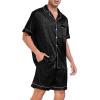 imageSWOMOG Men Satin Silk Pajamas Sets Short Sleeve Sleepwear ButtonDown PJs Sets TwoPieces Loungewear with PocketsBlack Leopard Print