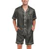 imageSWOMOG Men Satin Silk Pajamas Sets Short Sleeve Sleepwear ButtonDown PJs Sets TwoPieces Loungewear with PocketsBlack Stripe Gold