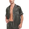imageSWOMOG Men Satin Silk Pajamas Sets Short Sleeve Sleepwear ButtonDown PJs Sets TwoPieces Loungewear with PocketsBlack Stripe Gold