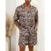 imageSWOMOG Men Satin Silk Pajamas Sets Short Sleeve Sleepwear ButtonDown PJs Sets TwoPieces Loungewear with PocketsLeopard