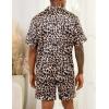 imageSWOMOG Men Satin Silk Pajamas Sets Short Sleeve Sleepwear ButtonDown PJs Sets TwoPieces Loungewear with PocketsLeopard