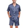 imageSWOMOG Men Satin Silk Pajamas Sets Short Sleeve Sleepwear ButtonDown PJs Sets TwoPieces Loungewear with PocketsNavy Blue Floral