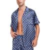 imageSWOMOG Men Satin Silk Pajamas Sets Short Sleeve Sleepwear ButtonDown PJs Sets TwoPieces Loungewear with PocketsNavy Blue Floral