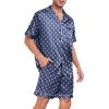 imageSWOMOG Men Satin Silk Pajamas Sets Short Sleeve Sleepwear ButtonDown PJs Sets TwoPieces Loungewear with PocketsNavy Blue Floral
