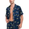 imageSWOMOG Men Satin Silk Pajamas Sets Short Sleeve Sleepwear ButtonDown PJs Sets TwoPieces Loungewear with PocketsNavy Bue Leopard