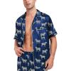 imageSWOMOG Men Satin Silk Pajamas Sets Short Sleeve Sleepwear ButtonDown PJs Sets TwoPieces Loungewear with PocketsNavy Bue Zebra