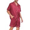 imageSWOMOG Men Satin Silk Pajamas Sets Short Sleeve Sleepwear ButtonDown PJs Sets TwoPieces Loungewear with PocketsRed Floral