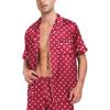 imageSWOMOG Men Satin Silk Pajamas Sets Short Sleeve Sleepwear ButtonDown PJs Sets TwoPieces Loungewear with PocketsRed Floral