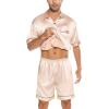 imageSWOMOG Men Silk Satin Pajamas Short Sleeve Pjs Set Button Down Sleepwear Soft Lounge Set Nightwear with PocketsChampagne