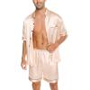 imageSWOMOG Men Silk Satin Pajamas Short Sleeve Pjs Set Button Down Sleepwear Soft Lounge Set Nightwear with PocketsChampagne