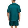 imageSWOMOG Men Silk Satin Pajamas Short Sleeve Pjs Set Button Down Sleepwear Soft Lounge Set Nightwear with PocketsDeep Green