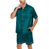 imageSWOMOG Men Silk Satin Pajamas Short Sleeve Pjs Set Button Down Sleepwear Soft Lounge Set Nightwear with PocketsDeep Green