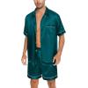 imageSWOMOG Men Silk Satin Pajamas Short Sleeve Pjs Set Button Down Sleepwear Soft Lounge Set Nightwear with PocketsDeep Green