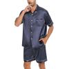 imageSWOMOG Men Silk Satin Pajamas Short Sleeve Pjs Set Button Down Sleepwear Soft Lounge Set Nightwear with PocketsDeep Grey
