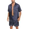 imageSWOMOG Men Silk Satin Pajamas Short Sleeve Pjs Set Button Down Sleepwear Soft Lounge Set Nightwear with PocketsDeep Grey