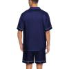 imageSWOMOG Men Silk Satin Pajamas Short Sleeve Pjs Set Button Down Sleepwear Soft Lounge Set Nightwear with PocketsDeep Navy Blue