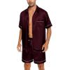 imageSWOMOG Men Silk Satin Pajamas Short Sleeve Pjs Set Button Down Sleepwear Soft Lounge Set Nightwear with PocketsDeep Wine Red