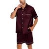 imageSWOMOG Men Silk Satin Pajamas Short Sleeve Pjs Set Button Down Sleepwear Soft Lounge Set Nightwear with PocketsDeep Wine Red