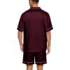 imageSWOMOG Men Silk Satin Pajamas Short Sleeve Pjs Set Button Down Sleepwear Soft Lounge Set Nightwear with PocketsDeep Wine Red