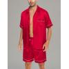 imageSWOMOG Men Silk Satin Pajamas Short Sleeve Pjs Set Button Down Sleepwear Soft Lounge Set Nightwear with PocketsRed