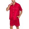 imageSWOMOG Men Silk Satin Pajamas Short Sleeve Pjs Set Button Down Sleepwear Soft Lounge Set Nightwear with PocketsRed