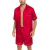 imageSWOMOG Men Silk Satin Pajamas Short Sleeve Pjs Set Button Down Sleepwear Soft Lounge Set Nightwear with PocketsRed