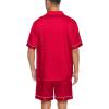 imageSWOMOG Men Silk Satin Pajamas Short Sleeve Pjs Set Button Down Sleepwear Soft Lounge Set Nightwear with PocketsRed
