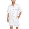 imageSWOMOG Men Silk Satin Pajamas Short Sleeve Pjs Set Button Down Sleepwear Soft Lounge Set Nightwear with PocketsWhite