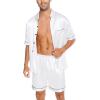 imageSWOMOG Men Silk Satin Pajamas Short Sleeve Pjs Set Button Down Sleepwear Soft Lounge Set Nightwear with PocketsWhite