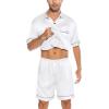 imageSWOMOG Men Silk Satin Pajamas Short Sleeve Pjs Set Button Down Sleepwear Soft Lounge Set Nightwear with PocketsWhite