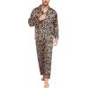 imageSWOMOG Mens Silk Satin Pajamas Set Long Sleeve Sleepwear ButtonDown Pj Twopiece Loungewear with Long Pants SXXLLeopard