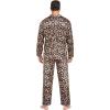 imageSWOMOG Mens Silk Satin Pajamas Set Long Sleeve Sleepwear ButtonDown Pj Twopiece Loungewear with Long Pants SXXLLeopard