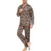 imageSWOMOG Mens Silk Satin Pajamas Set Long Sleeve Sleepwear ButtonDown Pj Twopiece Loungewear with Long Pants SXXLLeopard