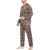 imageSWOMOG Mens Silk Satin Pajamas Set Long Sleeve Sleepwear ButtonDown Pj Twopiece Loungewear with Long Pants SXXLLeopard