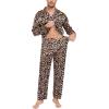 imageSWOMOG Mens Silk Satin Pajamas Set Long Sleeve Sleepwear ButtonDown Pj Twopiece Loungewear with Long Pants SXXLLeopard