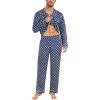 imageSWOMOG Mens Silk Satin Pajamas Set Long Sleeve Sleepwear ButtonDown Pj Twopiece Loungewear with Long Pants SXXLNavy Blue Flower