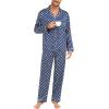 imageSWOMOG Mens Silk Satin Pajamas Set Long Sleeve Sleepwear ButtonDown Pj Twopiece Loungewear with Long Pants SXXLNavy Blue Flower