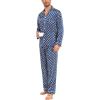 imageSWOMOG Mens Silk Satin Pajamas Set Long Sleeve Sleepwear ButtonDown Pj Twopiece Loungewear with Long Pants SXXLNavy Blue Flower