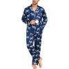 imageSWOMOG Mens Silk Satin Pajamas Set Long Sleeve Sleepwear ButtonDown Pj Twopiece Loungewear with Long Pants SXXLNavy Blue Zebra