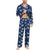 imageSWOMOG Mens Silk Satin Pajamas Set Long Sleeve Sleepwear ButtonDown Pj Twopiece Loungewear with Long Pants SXXLNavy Blue Zebra