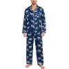 imageSWOMOG Mens Silk Satin Pajamas Set Long Sleeve Sleepwear ButtonDown Pj Twopiece Loungewear with Long Pants SXXLNavy Blue Zebra