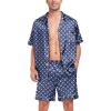 imageSWOMOG Men Satin Silk Pajamas Sets Short Sleeve Sleepwear ButtonDown PJs Sets TwoPieces Loungewear with PocketsNavy Blue Floral